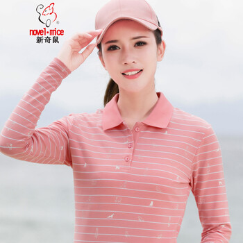 新奇鼠（novel·mice） 拼接，撞色，紐扣，印花 短袖 T恤 女 POLO領(lǐng)