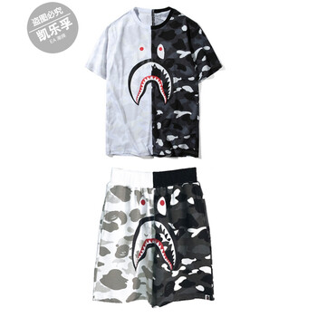 A BATHING APE 短袖 男士T恤 黑白拼接套裝 