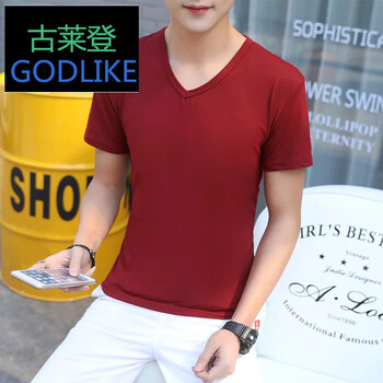 古萊登（GODLIKE） 短袖 男士T恤 V領(lǐng)酒紅色 