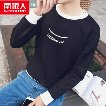 南極人（Nanjiren） 長袖 男士T恤 長袖T02笑臉黑色 XL，L，XXL，M