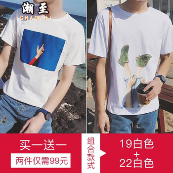 潮至（CHAOZHI） 短袖 男士T恤 19白色+22白色 XL，L，XXL，XXXL，M