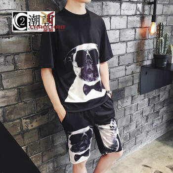 C2潮朝（C2 CHAOZHAO） 短袖 男士T恤 TZ75黑色套裝 XL，L，XXL，M，XXXL