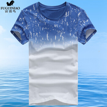 富貴鳥（FUGUNIAO） 短袖 男士T恤 彩蘭色 XL，L，XXXL，M，加大，XXL