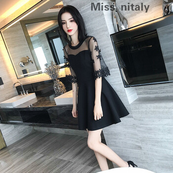 miss nitaly 純色 繡花，3D，拼接，紗網(wǎng) 連衣裙