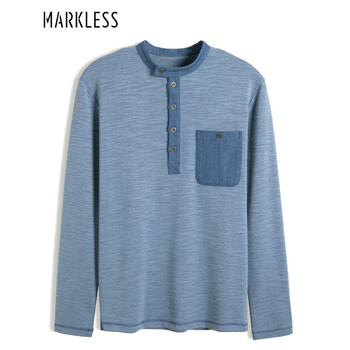 MARKLESS 長袖 男士T恤 藍(lán)色 XL，L，XXL，M
