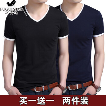 富貴鳥（FUGUINIAO） 短袖 男士T恤 黑色+藏青 S，XL，L，M，XXXL，XXL