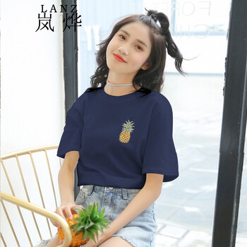 嵐燁 刺繡 短袖 T恤 女 圓領(lǐng)