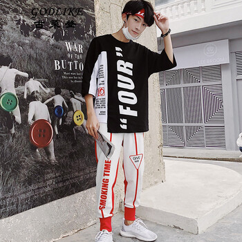古萊登（GODLIKE） 短袖 男士T恤 黑衣紅褲 XL，L，M，XXL，XXXL