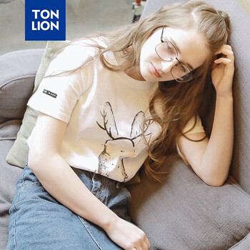 唐獅（TonLion） 印花 短袖 T恤 女 圓領(lǐng)