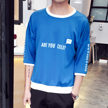 西牧子 七分袖 男士T恤 T01藍色七分 M