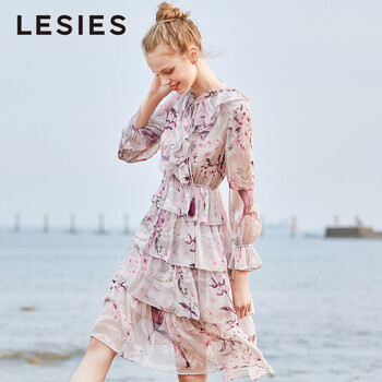 LESIES 大花 荷葉邊 連衣裙