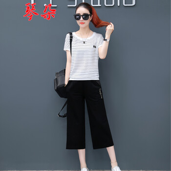琴朵（QINDUO） 條紋 短袖 T恤 女 圓領(lǐng)