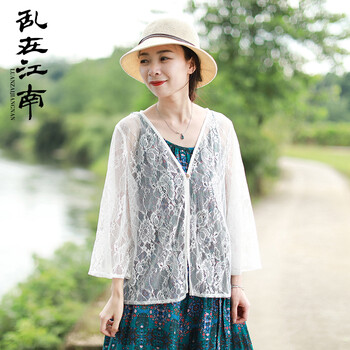 亂在江南  五分袖 女 短外套 鏤空，蕾絲