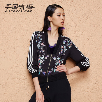 云思木想 V領(lǐng) 長袖 女 短外套 拉鏈，印花