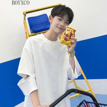 BOYXCO 短袖 男士T恤 白色開口五分 S，XL，L，M，XXL