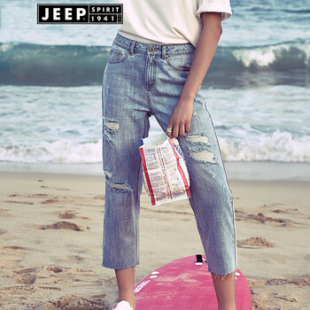 Jeep（吉普） 中腰 直筒褲 女 九分褲 牛仔褲