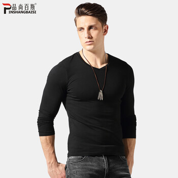 品尚百斯（PINSHANGBAISI） 長袖 男士T恤 黑色(V領) XL，L，M，XXL，XXXL
