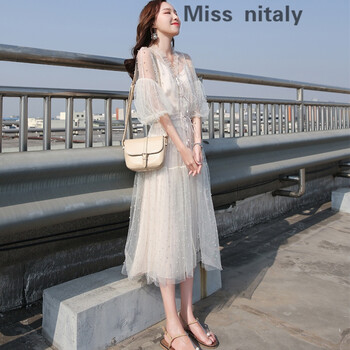 miss nitaly 純色 綁帶 連衣裙