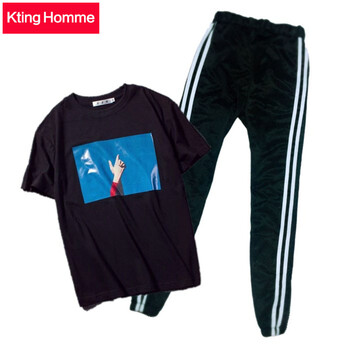 KtingHomme 短袖 男士T恤 手指黑短袖加2桿九分褲 S，XL，L，XXL，M