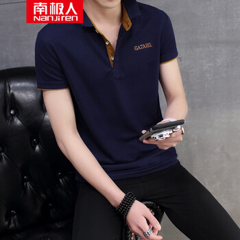 南極人（Nanjiren） 短袖 男士T恤 藏青橙領(lǐng) XL，L，XXL，M，XXXL