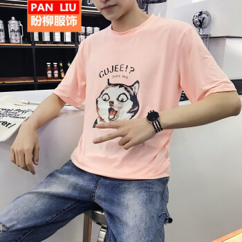 西牧子 七分袖 男士T恤 小猫头五分 粉色 S，XL，L，M，XXL
