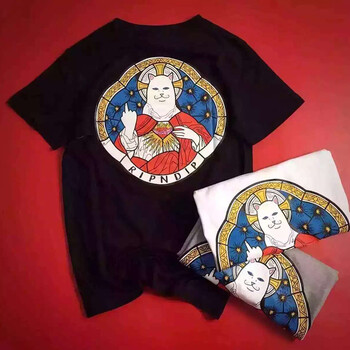 bloodhickey 短袖 男士T恤 圣母中指貓黑色 