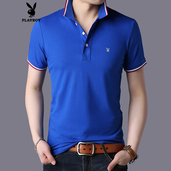 花花公子（PLAYBOY） 短袖 男士T恤 天藍色 XL，L，XXL，M，XXXL