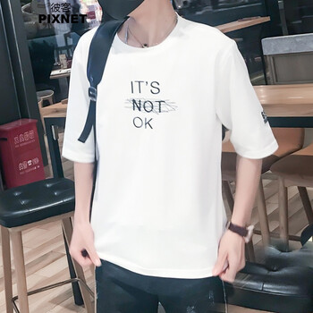 彼客（PIXNET） 五分袖 男士T恤 白色 XL，L，M