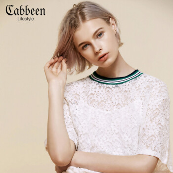 卡宾（CABBEEN） 蕾丝 短袖 T恤 女 圆领