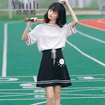 依妮莉（Yinili） 卡通動漫，文字 3D，拼接，撞色，印花，蝴蝶結 連衣裙