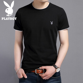 花花公子（PLAYBOY） 短袖 男士T恤 黑色圓領(lǐng)    