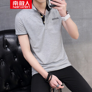 南極人（Nanjiren） 短袖 男士T恤 灰色黑領(lǐng) XL，L，M，XXL，XXXL