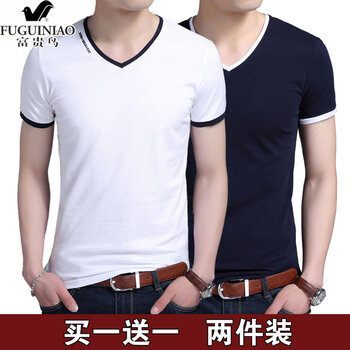 富貴鳥（FUGUINIAO） 短袖 男士T恤 白色+藏青 S，XL，L，M，XXXL，XXL