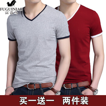 富貴鳥（FUGUINIAO） 短袖 男士T恤 灰色+紅色 S，XL，L，M，XXXL，XXL