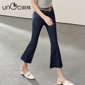 韻格（UNGO） 高腰 喇叭褲 女 八分褲 牛仔褲