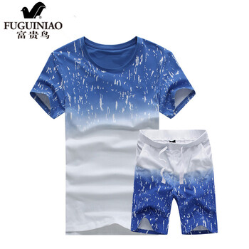 富貴鳥（FUGUNIAO） 短袖 男士T恤 189彩蘭色套裝 XL，L，XXL，M，XXXL，加大