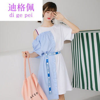 迪格佩 卡通動(dòng)漫 不對(duì)稱，拼接，紐扣 連衣裙