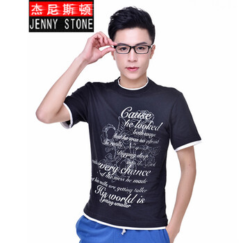 杰尼斯頓（Jenny Stone） 短袖 男士T恤 字母黑色 