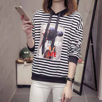 joy of  joy 條紋 短袖 T恤 女 連帽