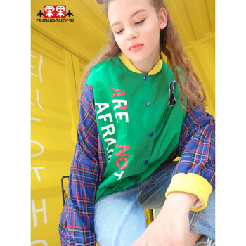 木果果木 圓領(lǐng) 長(cháng)袖 女 短外套 拼接，紐扣