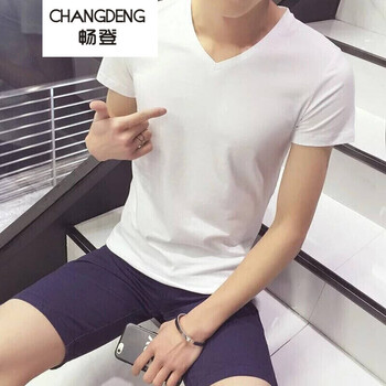 暢登（CHANGDENG） 短袖 男士T恤 白色V領(lǐng) 