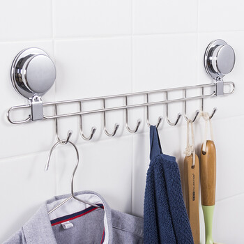 欧润哲 挂钩 浴室旋式吸盘不锈钢粗线八挂钩架 厨房家居免打孔置物架