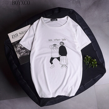 BOYXCO 七分袖 男士T恤 兩個人白 S，XL，L，XXL，XXXL，M