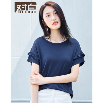 對白（DUIBAI） 褶皺 短袖 T恤 女 圓領