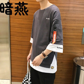暗燕 五分袖 男士T恤 深灰色 S