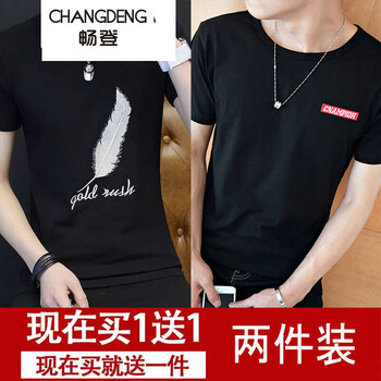 暢登（CHANGDENG） 短袖 男士T恤 羽毛黑+刺繡黑 