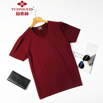 俞兆林（YUZHAOLIN） 短袖 男士T恤 V領(lǐng)酒紅 M