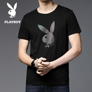 花花公子（PLAYBOY） 短袖 男士T恤 黑色1815 L