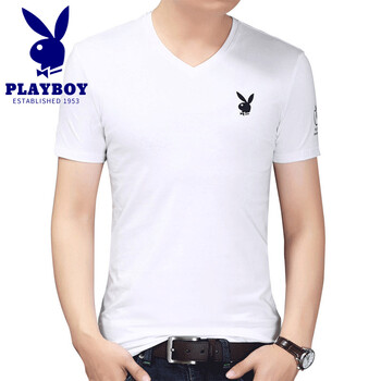 花花公子（PLAYBOY） 短袖 男士T恤 白色（V領(lǐng)款） 