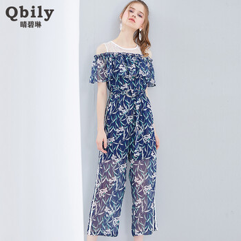 晴碧琳（qbily） 高腰 連衣褲 女 九分褲 休閑褲